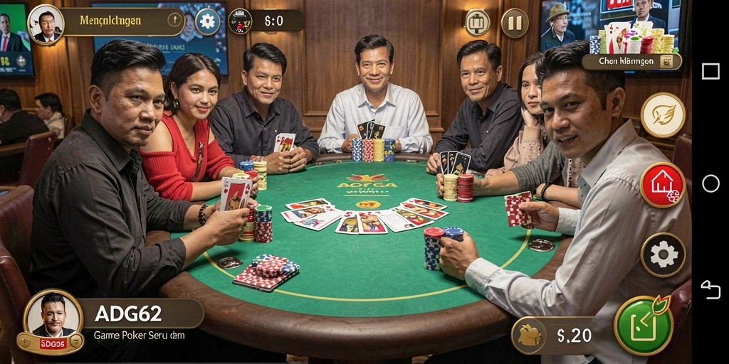 Tampilan utama ADG62 dengan gameplay poker yang menarik.