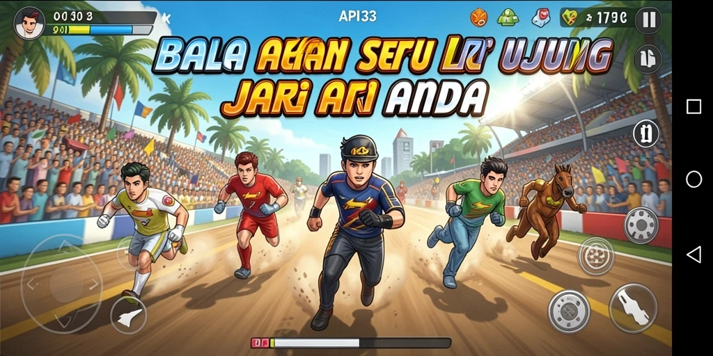 Tangkapan layar utama <strong>API33</strong> menampilkan aksi balapan yang mendebarkan di lintasan.