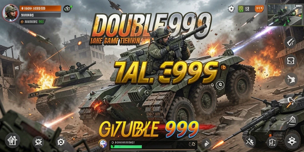 Screenshot gameplay DOUBLE999 dengan aksi menegangkan di medan perang.