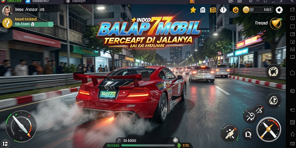 Screenshot menunjukkan aksi balap mobil dengan kecepatan tinggi.