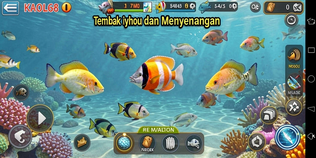 Tampilan gameplay KAOL68 dengan aksi menembak ikan yang mendebarkan.