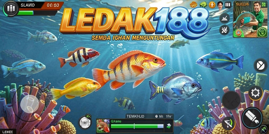 Tampilan gameplay LEDAK188 menampilkan aksi seru saat menembak ikan.