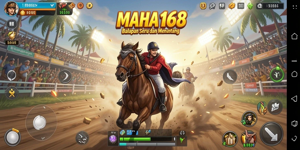 Tampak depan gameplay mendebarkan dari MAHA168 dengan mobil balap.