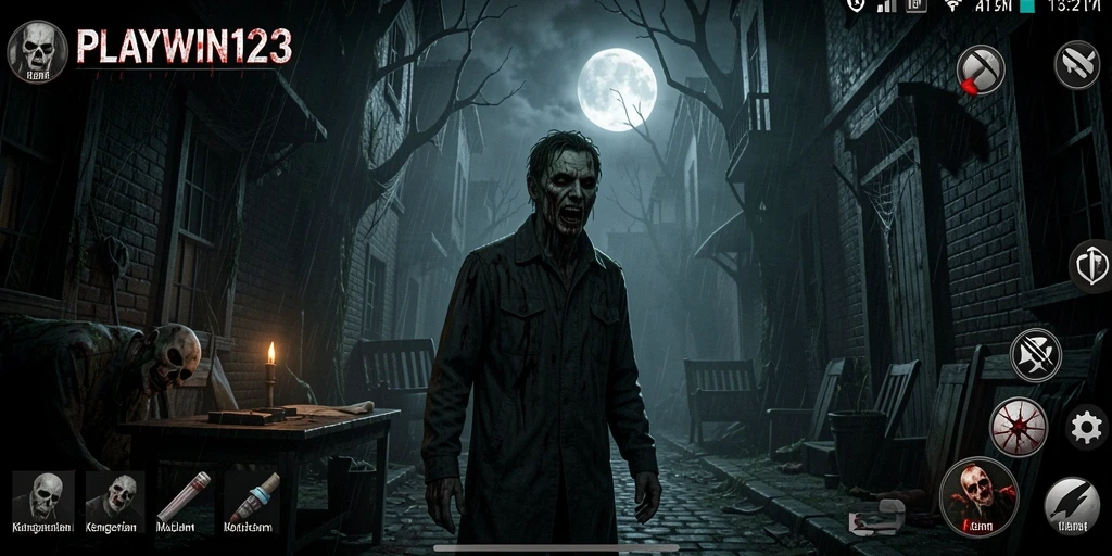 Screenshot menunjukkan suasana mencekam di dalam game PLAYWIN123.