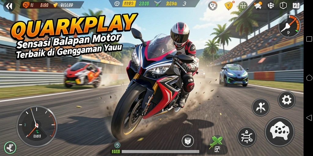 Screenshot yang menunjukkan aksi balapan motor yang mendebarkan dan seru.