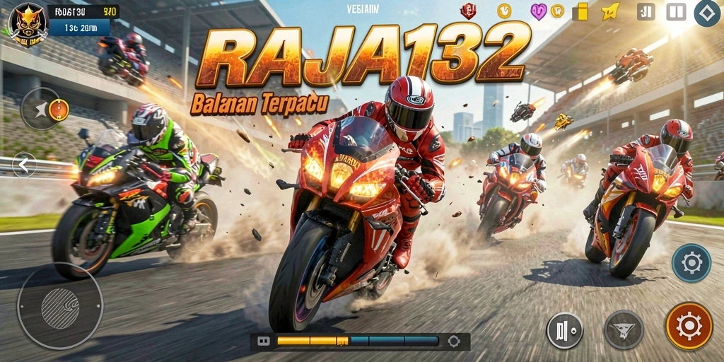 Tampilan gameplay <strong>RAJA132</strong> yang mendebarkan saat balapan motor.