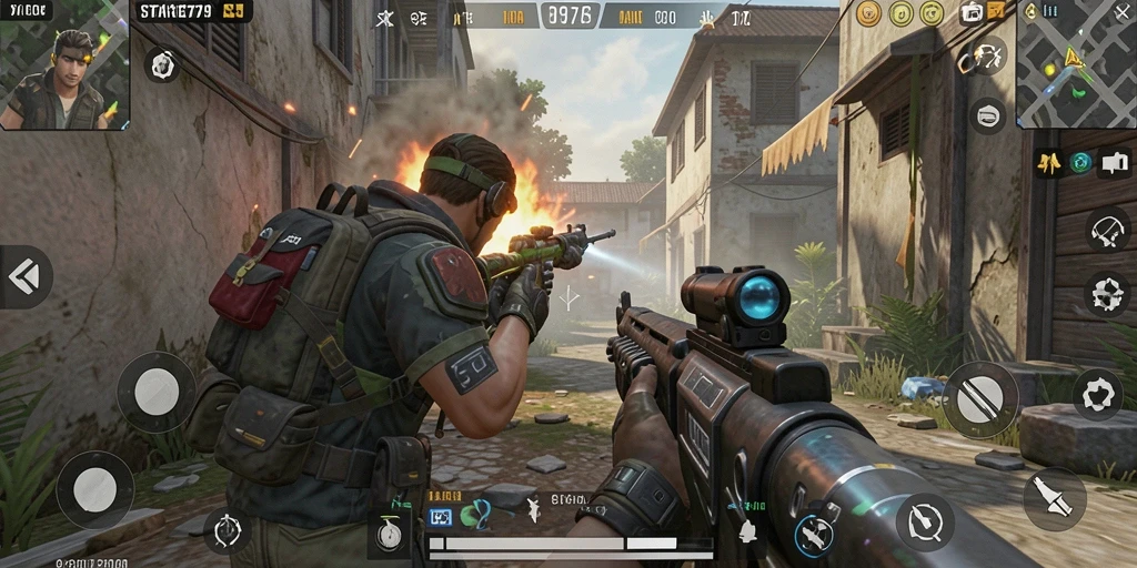 Tangkapan layar STAKE779 menampilkan aksi menegangkan dalam game FPS.