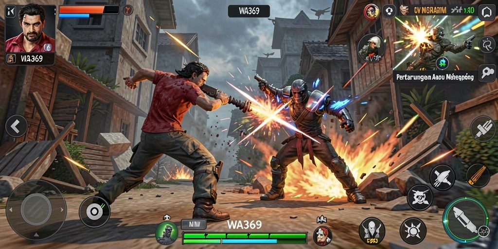 Tampilan gameplay WA369 yang mengesankan di arena pertarungan.
